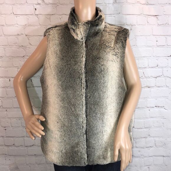 ZLC Collections Black Reversible Puffer Vest Faux Fur Large L - Picture 2 of 8